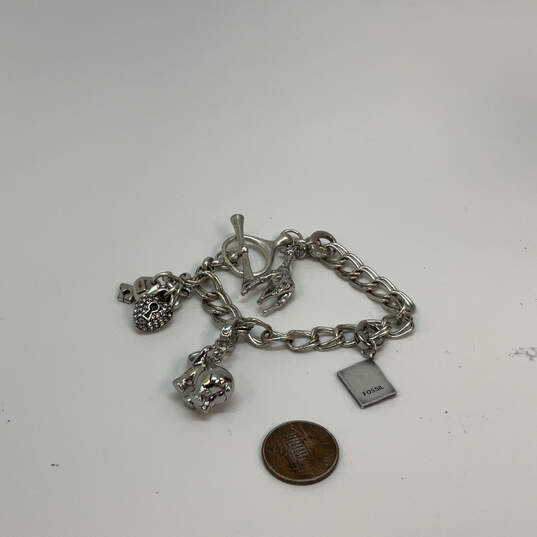 Designer Fossil Silver-Tone Chain Rhinestone Animals Lock Charm Bracelet image number 2