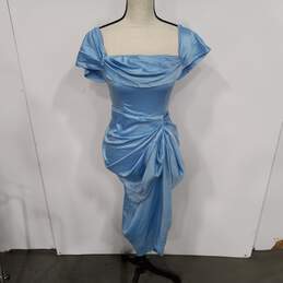 Pretty Little Thing Women's Blue Satin Draped Bardot Midi Dress Size 4