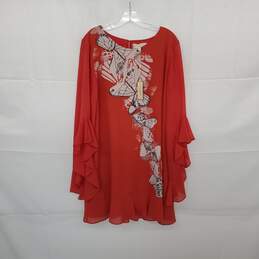 Max Studio London Therese Red Orange Lined Bell Sleeve Midi Dress WM Size L NWT