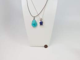 Sterling Silver ATI Mexico Sodalite & Turquoise Pendant Necklaces 41.6g