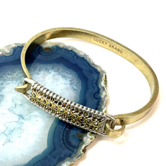 Designer Lucky Brand Two-Tone Multicolor Rhinestone Hook Bangle Bracelet image number 1