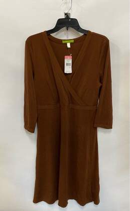 NWT Sigrid Olsen Womens Brown 3/4 Sleeve V-Neck Fit & Flare Dress Size X-Large