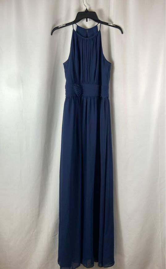 David's Bridal Blue Sleeveless Round Neck Pleated Long Maxi Dress Size 8 image number 1