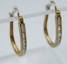 10K Yellow Gold Diamond Accent Baguette Inlay Hoop Earrings 2.8g alternative image