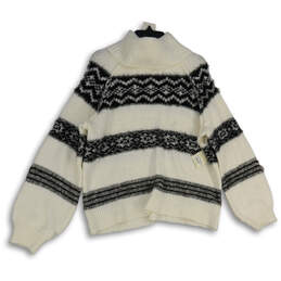 NWT Womens Black White Knitted Turtleneck Long Sleeve Pullover Sweater Sz L