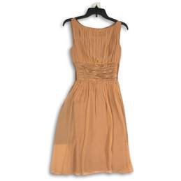 Womens Peach Wide Strap Round Neck Pleated Side Zip Fit & Flare Dress Size 6