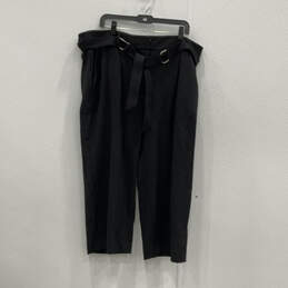 Womens Black Flat Front Slash Pocket Straight Leg Paperbag Pants Size 2X