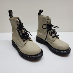 Dr. Martens Page Mix Beige Canvas Lace Up Boots Sz 5