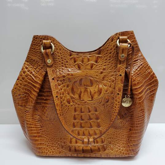 BRAHMIN MARIANNA CROC STYLE PECAN LEATHER TOTE 13x12x6in image number 1