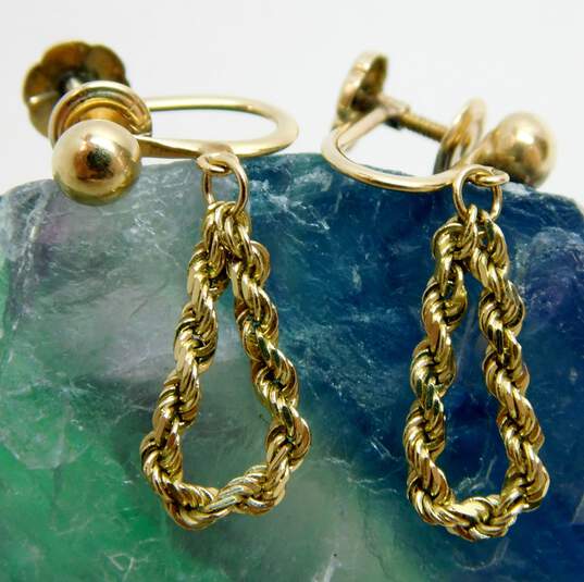Vintage 14k Yellow Gold Rope Chain Screw Back Earrings 2.7g image number 3