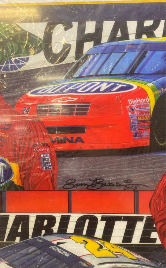 Framed 30" x 37" Lithograph "Jeff Gordon's Last Ride" Signed by Artist Sam Bass image number 3