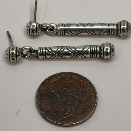 Designer Brighton Silver-Tone Engraved Cylinder Bar Dangle Earrings image number 4