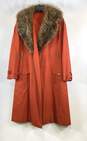 Miss Fox Womens Orange Long Sleeve Pockets Fur Trim Trench Coat Size M/L image number 1