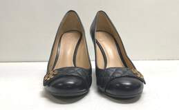 Tory Burch Gold Logo Black Quilted Leather Wedge Pump Heels Women's Size 6.5 alternative image