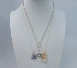 Sterling Silver & Vermeil CZ Crystal Cat & Heart Pendant Necklaces 15.2g