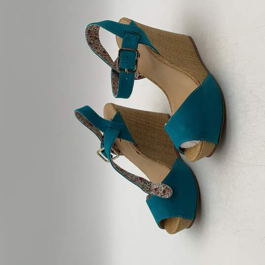 Arizona Womens AZ EMMA 038-6007 Blue Tan Wedges Heel Strappy Sandal Sz 8 image number 3