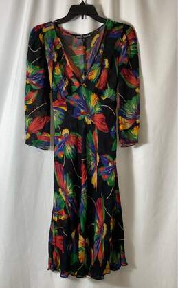 Betsey Johnson Womens Multicolor Floral V-Neck Mesh Midi Sheath Dress Size Small