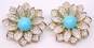 Joan Boyce Goldtone Faux Turquoise Ball & Rhinestones Pave Flower Clip On Earrings 41.4g image number 3