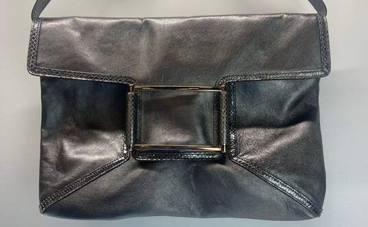 Lambertson Truex Silver Metallic Leather Buckle Shoulder Bag image number 1