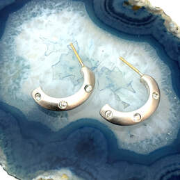 Designer Swarovski Silver-Tone Clear Crystal Cut Stone Half Hoop Earrings alternative image