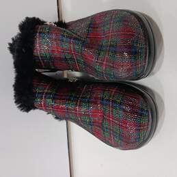 Women's Red Plaid Leather Boots Size 38