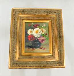 Vintage Ornately Framed Artist Signed Floral Still Life Oil Painting Art Piece