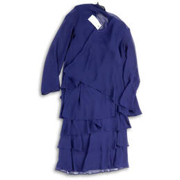 NWT Womens Blue Round Neck Embellished Tiered Shift Dress With Jacket Sz 12 alternative image