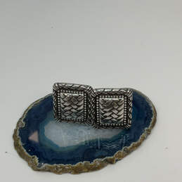 Designer Brighton Silver-Tone Woven Engraved Square Shape Stud Earrings