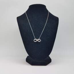 Sterling Silver Diamond Infinity Pendant 18 Inch Necklace 3.2g alternative image