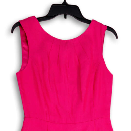 Womens Pink Sleeveless Round Neck Ruffle Hem Back Zip Sheath Dress Size 4 image number 3