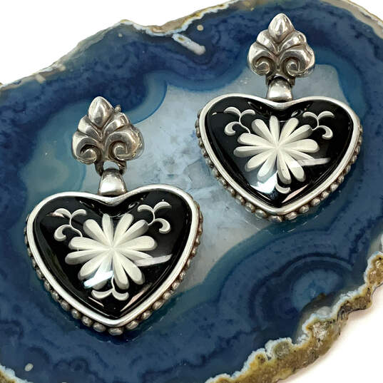 Designer Brighton Silver-Tone Water Lily Flower Heart Shape Drop Earrings image number 1