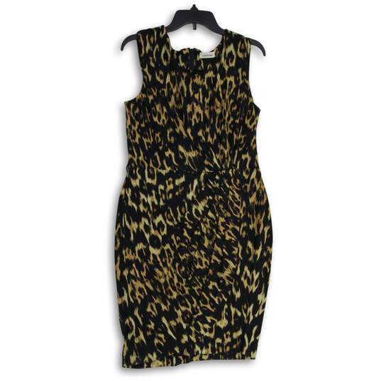 Calvin Klein Womens Black Brown Animal Print Sleeveless Back Zip Sheath Dress 8 image number 1