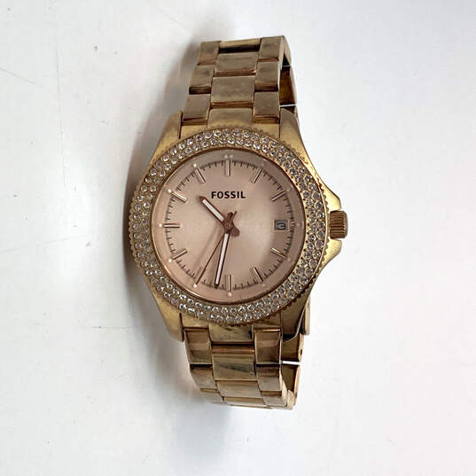 Designer Fossil Retro Traveler Rose AM4454 Gold-Tone Stainless Steel Watch image number 1