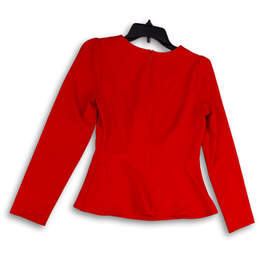 Womens Red Long Sleeve Round Neck Stretch Back Zip Blouse Top Size 0 alternative image