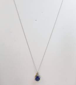 10K & 925 Sapphire Diamond Accent Pendant Necklace 2.0g