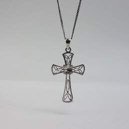 Sterling Silver Diamond Pendant Cross 19 Inch Necklace w/Box 34g alternative image