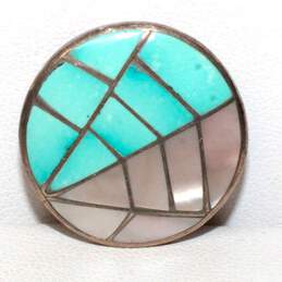 Artisan MLK Signed Sterling Silver Turquoise & Mother Of Pearl Spiderweb Pendant