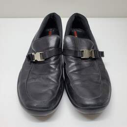Authenticated Prada Men's Black Leather Buckle Slip On Loafer Size 7.5