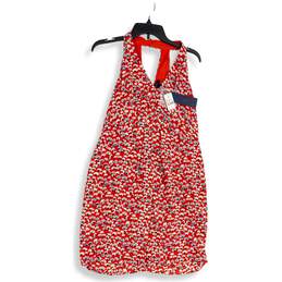 NWT Eclair Womens Red Floral Halter Neck Pleated Sleeveless Mini Dress Size L