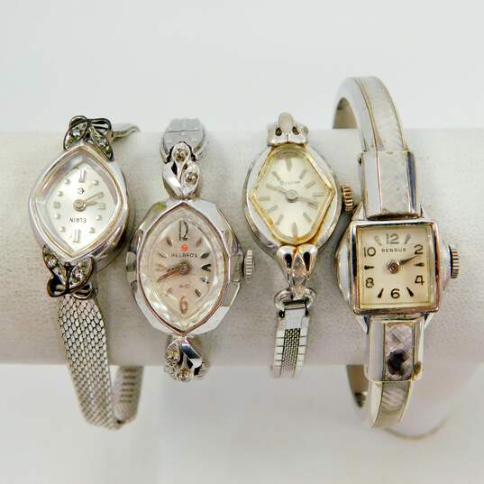 VNTG Women's Elgin, Benrus, Helbros & Bulova Silver Tone Analog Watches image number 1