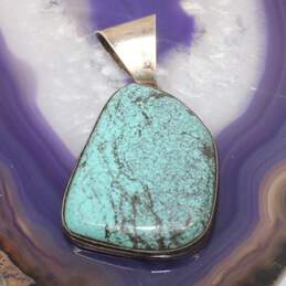 Navajo Artisan C Chee Signed Sterling Silver Turquoise Pendant