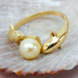14k Yellow Gold Dolphin Pearl Solitaire Bypass Ring 2.6g
