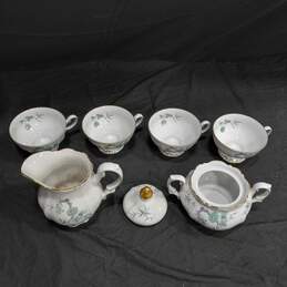 Set of 4 Mitterteich White and Green Floral Ceramic Cups w/Pitcher and Creamer
