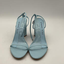 IOB Womens Kenzie Blue Leather Open Toe Block Ankle Strap Heels Size 10 M