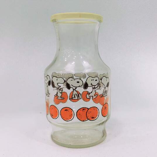Vintage Peanuts Snoopy Charlie Brown Orange Juice Carafe Decanter With Lid image number 1