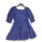 Womens Blue Puff Sleeve Square Neck Tiered Babydoll Mini Dress Size 6 image number 2