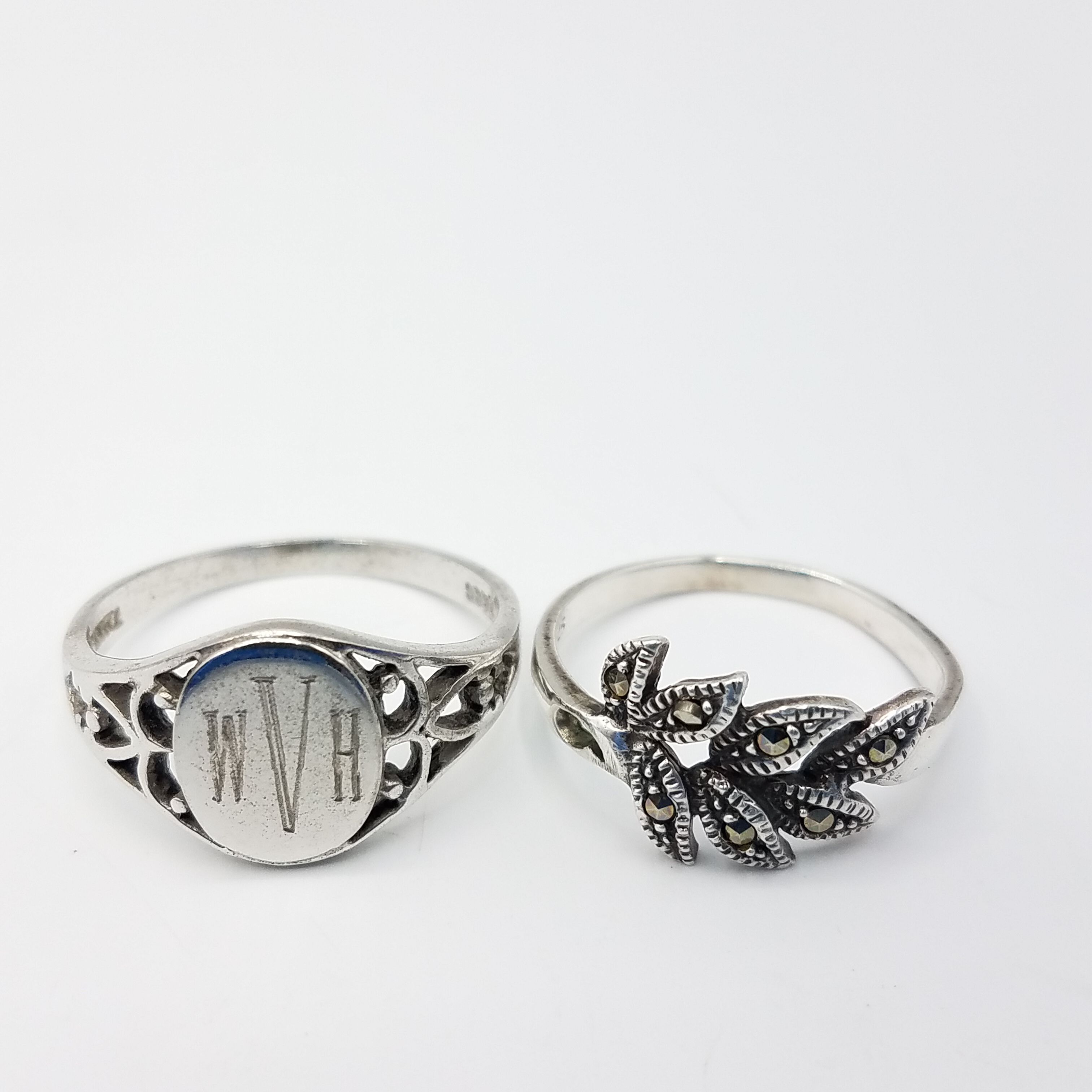 Buy the Vintage Lind SS925 Silver + 925 Marcasite Leaf Ring LOT