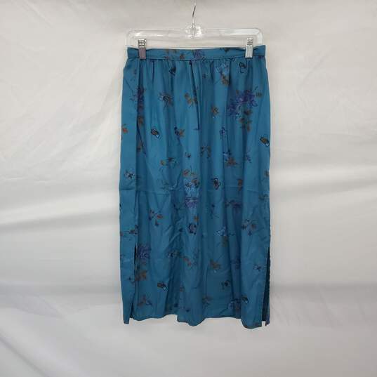 Ms. Paquette Vintage Teal Rayon Blend Floral Patterned Midi Skirt WM Size 12 image number 1