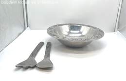 Wilton Pewter Botanica Leaves Serving Bowl W/ Utensils