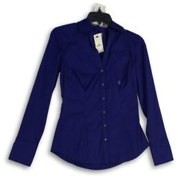 NWT Express Womens Blue Long Sleeve Spread Collar Button-Up Shirt Size XS